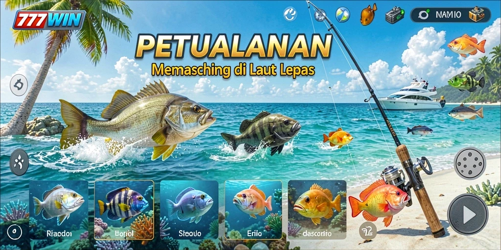Screenshot 777WIN menampilkan gameplay memancing yang seru dan realistis.