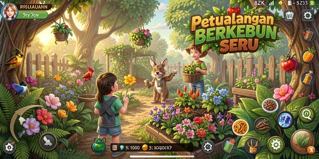 Tangkapan layar 8ZK menunjukkan keseruan bermain bertani di kebun.