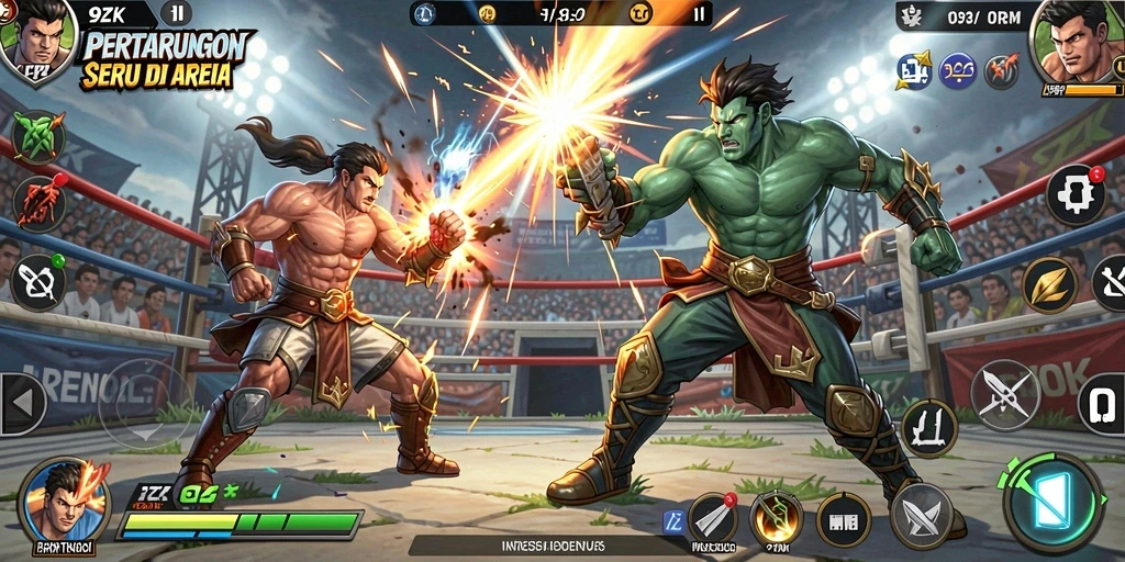 Tampilan gameplay 9ZK yang mendebarkan di arena pertarungan.