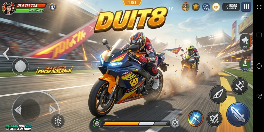 Gameplay seru dengan balapan motor di jalur yang menantang.