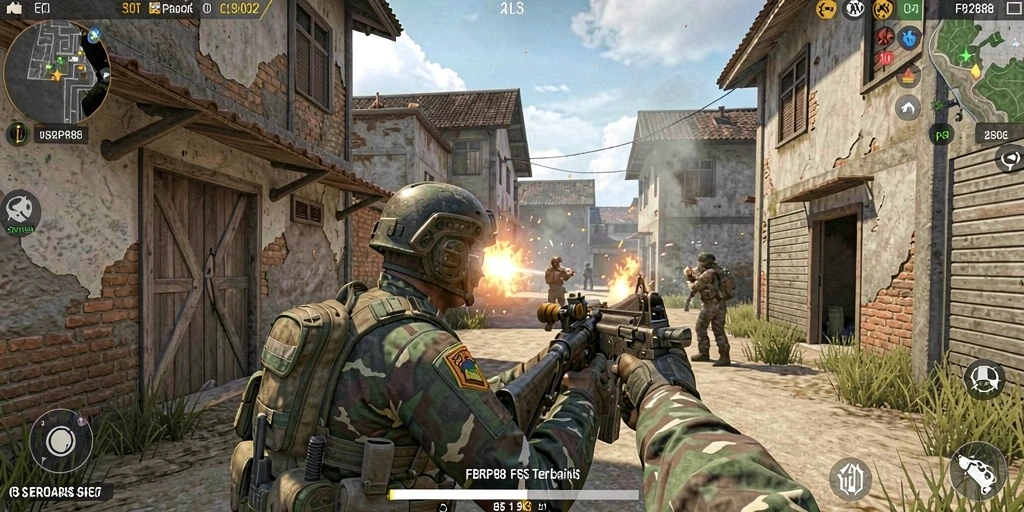 Screenshot menampilkan aksi menembak intens di FBRP88.