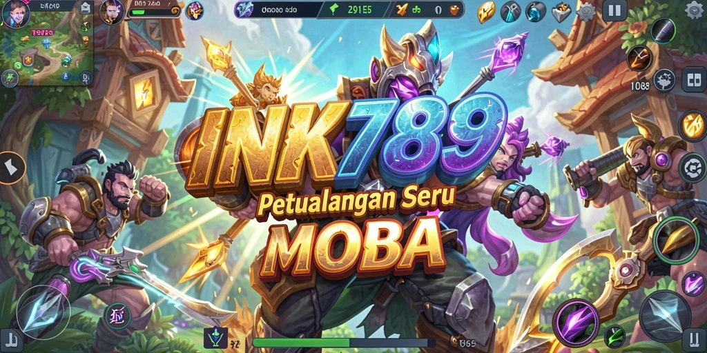 Tangkapan layar gameplay INK789 menampilkan pertempuran seru dalam arena MOBA.