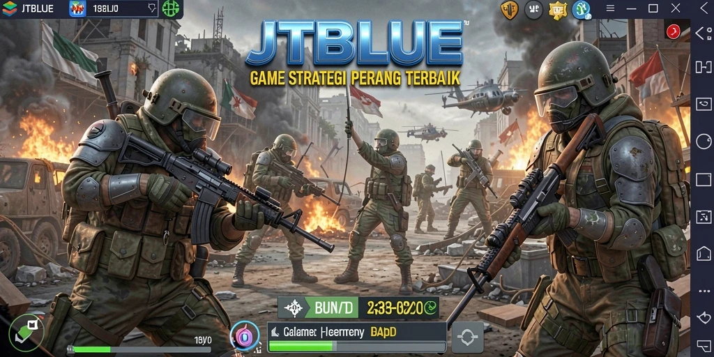 Tangkapan layar permainan JTBLUE dengan aksi pertempuran yang mendebarkan.