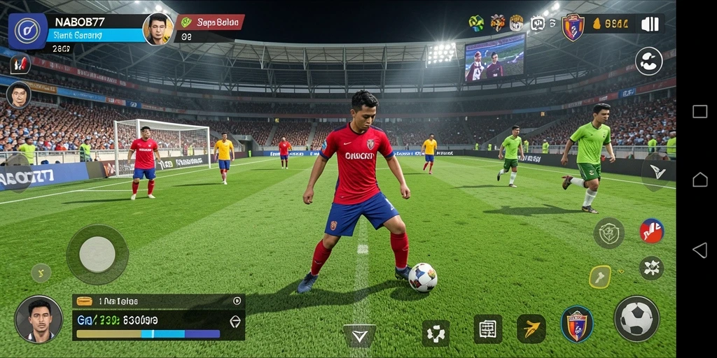 Screenshot NABOB77 menampilkan aksi seru di lapangan sepak bola.