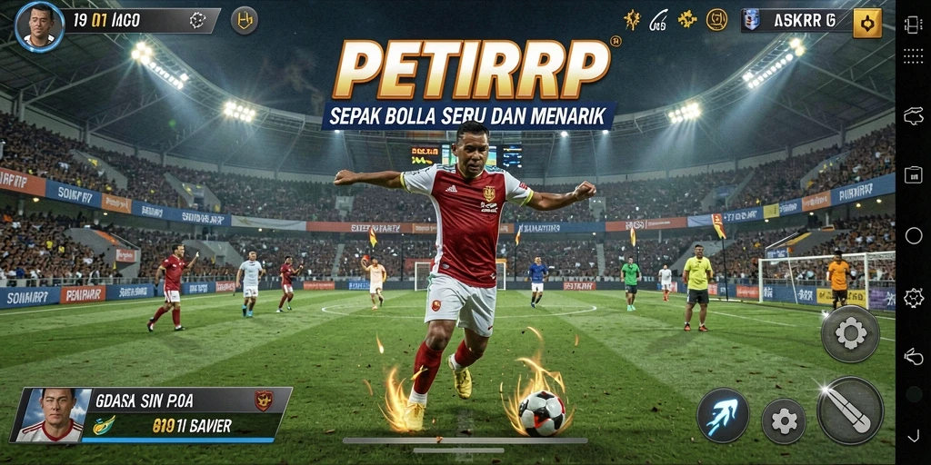 Gameplay PETIRRP dengan aksi sepak bola yang seru.