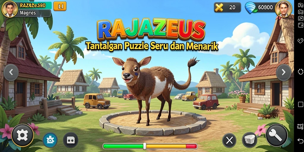 Screenshot gameplay RAJAZEUS menampilkan tantangan puzzle yang menarik.