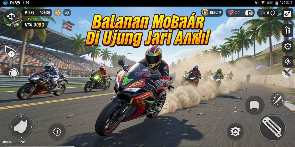 Tampilan gameplay balapan motor yang mendebarkan di RI889.