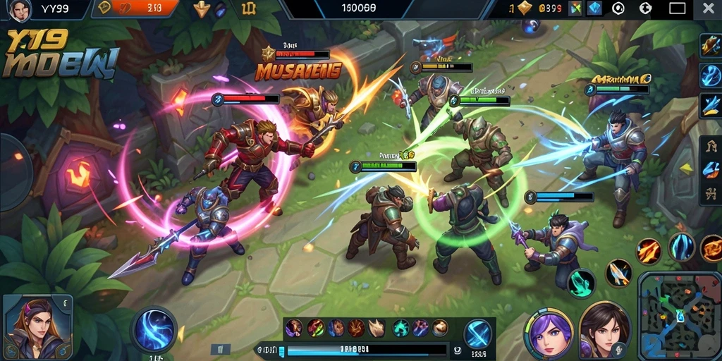 Screenshot gameplay Y89 menampilkan aksi seru dalam pertempuran MOBA.